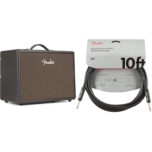 Fender Acoustic Junior Guitar Amplifier, with 2-Year Warranty & Professional Series Instrument Cable, Guitar Cable 10 FT, with Limited, Stage Ready with Anti-Kinking Design, Black