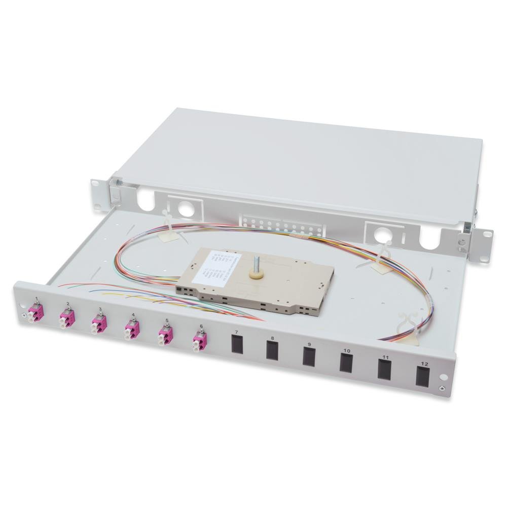 DIGITUS FO splice box, 1U, equipped, 6x LC DX, OM4 incl. splice cassette, colored pigtails, couplers