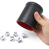 UIEAUY Felt Lined Professional Dice Cup, Black-No Lid | With 6 Dice, Quiet, For Yahtzee Game