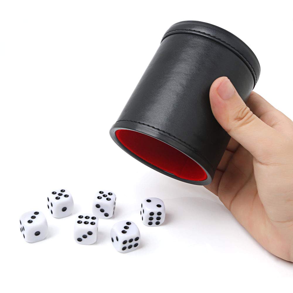 Felt Lined Professional Dice Cup - with 6 Dices Quiet for Yahtzee Game
