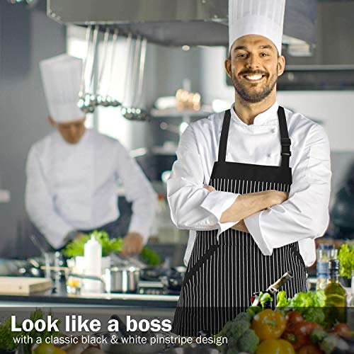 image for Adjustable Bib Apron with Pockets - Extra Long Ties, Commercial Grade,