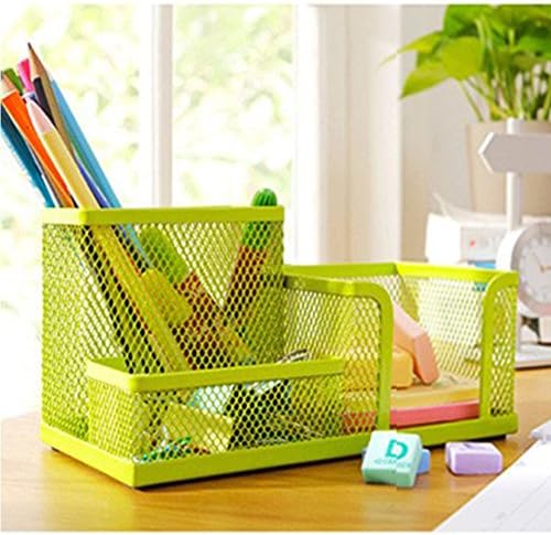 DAYNECETY Metal Mesh Desk Tidy Drawer Organiser Caddy Pencil Remote Control Card Office Stationery Holder Makeup Cosmetic Storage Holder 3 Compartment (Green)