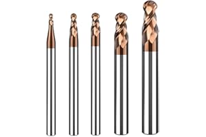 ASNOMY 5PCS 1-4mm Ball Nose Carbide End Mill Set, CNC Cutter Router Bits 2 Flute Spiral Milling Tool HRC55, Includes 5 Radius Sizes of 1mm 1.5mm 2mm 3mm 4mm