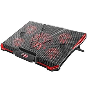 Laptop Cooling Pad 12"-17.3", Ultra Quiet Laptop Cooler Stand with 5 Fans at 2200RPM, Gaming Laptop Cooling Pad with Red LED Lights, 2 USB Ports, 7 Adjustable Height, Light Weight Cooling Stand