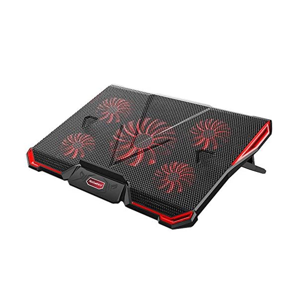 Laptop Cooling Pad 12"-17.3", Ultra Quiet Laptop Cooler Stand with 5 Fans at 2200RPM, Gaming Laptop Cooling Pad with Red LED Lights, 2 USB Ports, 7 Adjustable Height, Light Weight Cooling Stand