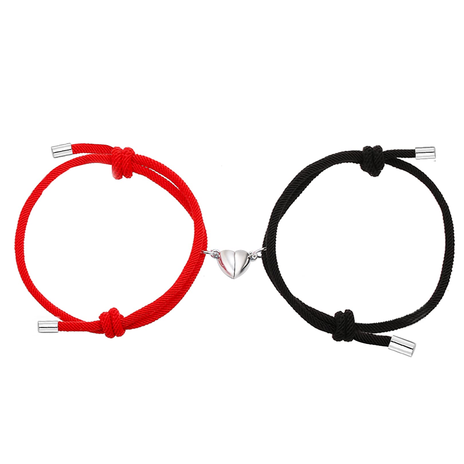 Bsoepnr Couple Magnetic Bracelets, Relationship Bracelet Couple Gifts for Boyfriend Girlfriend Men Women and Your Lover, 2 PCS Mutual Matching Couple Bracelets with Love Heart Pendant(Black&Red)
