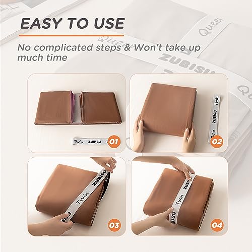 ZUBISU Bed Sheet Organizer Bands, Twin Size Sheet Labels for Bedding Storage 4PCs Pack, Elastic Sheet Set Organizer, Fitted Sheet Straps Bed Bands for Sheets Pillowcases Duvets, Twin 4PCs