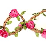 Zodaca Rose Flower Garland Crown Festival Wedding Hair Wreath Boho Floral Headband, Rose Red