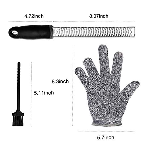Citrus Lemon Zester & Cheese Grater With Cut Resistant Gloves High Performance Level 5 Protection- Parmesan Cheese, Lemon, Ginger, Garlic, Nutmeg, Chocolate, Vegetables, Fruits - Razor-Sharp Stainless
