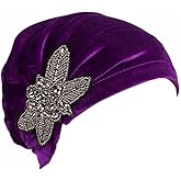 YiYi Operation Women's Stretch Velvet Turban Hat Cancer Chemo Beanie Beaded Flower Hair Wrap Cap Headwear