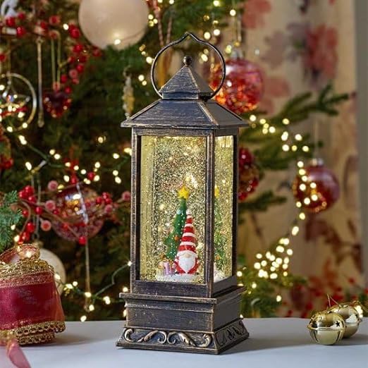 Marco Paul 29cm LED Gonk Snow Globe Christmas Decoration Battery Operated Nordic Santa Glitter Shaker Light Up Lantern Ornament Indoor Festive Holiday Home Décor Display