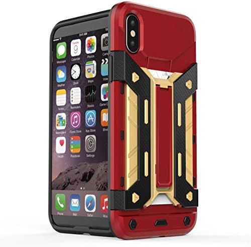The Aegis Case - Protective and Durable iPhone X shock resistant case (Gold/Crimson) with Kickstand and Card Slot