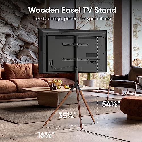 ONKRON TV Tripod Stand for 32 65 Inch TVs up to 77 lbs, Beech Wooden