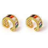 Colorful CZ Crystal Ear Cuffs Cartilage Earrings for Women Fashion Faux Huggie Hoop Non Piercing Clip On Earrings for Wedding Christmas Jewelry