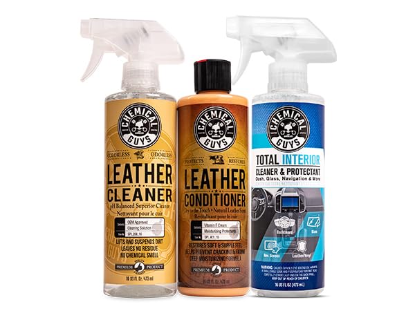 Chemical Guys SPI1091601 Leather Cleaner and Conditioner Leather & Interior Care Bundle + SPI22016 Total Interior Cleaner & Protectant, Safe for Cars, Home, Office, & More (16 fl oz) 3 Items Image