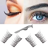 Dual Magnetic Eyelashes 3D Wispy False Lashes Natural Reusable Fake Eyelash Extensions-Ultra Thin Handmade Irritation Free Length:12MM CC Curl 1Pair(4 Pieces)