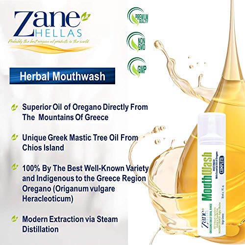 Zane Hellas MouthWash. Oral Rinse with Oregano Oil Power. Ideal for Gingivitis, Plaque, Dry