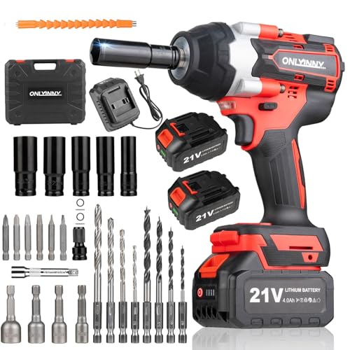 Cordless Impact Wrench1/2, 750Ft-lbs (1000N.m), 21V Power Impact Wrenches, 4-Mode Speed, 2x4.0AH Battery High Torque, 5 Sockets, 8 Drill, 6 Screws, Electric Impact Driver for Car Home Truck