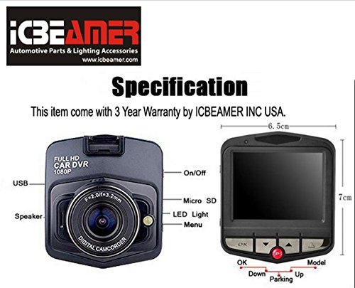 image for ICBEAMER 2.5'' Full HD 1080P Car DVR Safety Interior Vehicle Camera Vi