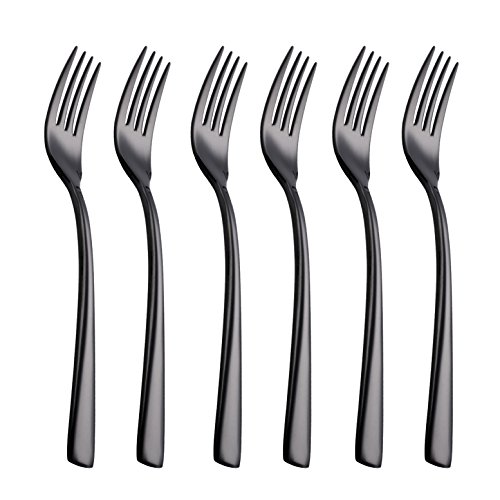 Onlycooker 6 Piece Black Dinner Fork Set 7.7-inch Stainless Steel Service for 6 Salad Dessert Forks Silverware Sets Flatware Cutlery Utensils Dinnerware Mirror Polished Dishwasher Safe