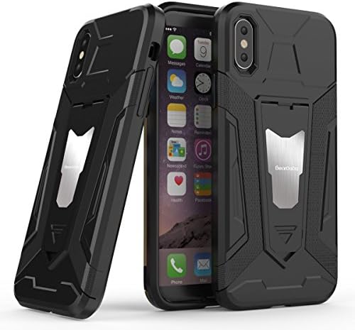 iPhone X Case : Durable, Shockproof, Dust Proof. Hybrid Case TPU and PC- with Magnetic Kickstand for Car Mount - Mobile Phone Cover (Black)