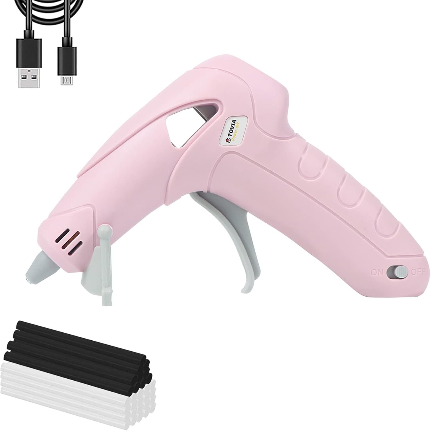 T TOVIA Wireless Hot Glue Gun, Battery Operated Mini Cordless Rechargeable Hot Melt Gun Kit with 30pcs Clear and Black Glue Sticks for Children Adults DIY Crafts, Home Decoration, Daily Repairs(Pink): Home Improvement