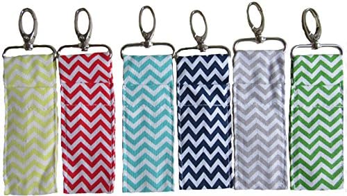 Chevron Lip Balm/Chapstick Holder with Clip - Pack of 6 Fun Colors