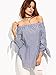 SheIn Women's Striped Off The Shoulder Tie Cuff Blouse - Navy Large