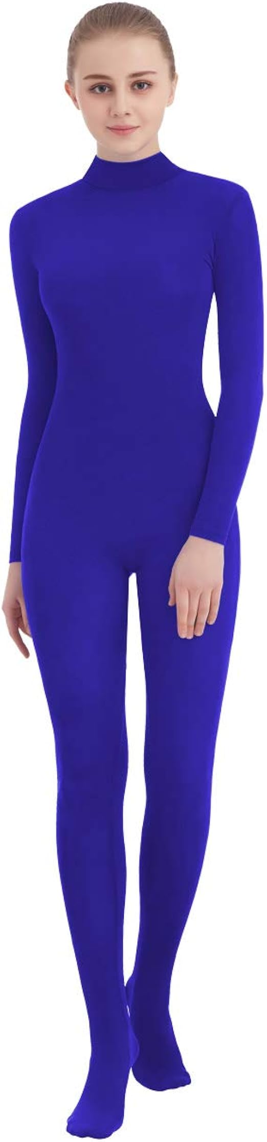 Adult Turtleneck Full Body Footed Zentai Unitard without Hood Womens High Neck Long Sleeve One 