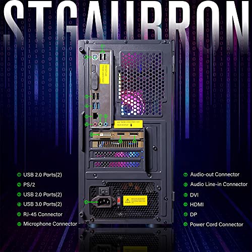 STGAubron Prebuilt Gaming PC Desktop, Radeon RX 550 4G GDDR5, Intel Core i5 up to 3.7GHz, 16G RAM, 512G SSD, WiFi, BT 5.0, RGB Fan x2, Windows 11 Home