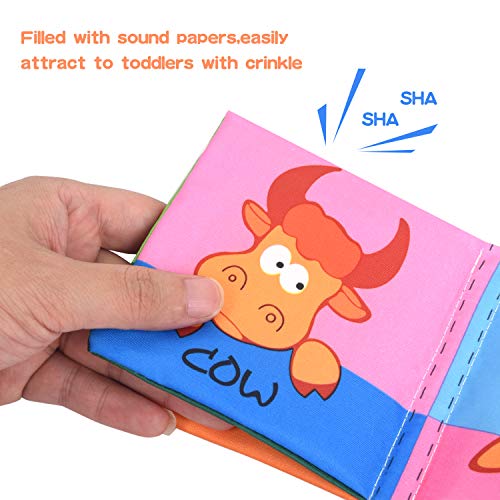 XREXS Nontoxic Fabric Baby Soft Books,Colorful Activity Crinkle Baby Cloth Book for Kids,Friction with a rustling Sound,First Books for Infants Boys and Girls,Toddlers Early Education Toys Quiet Books