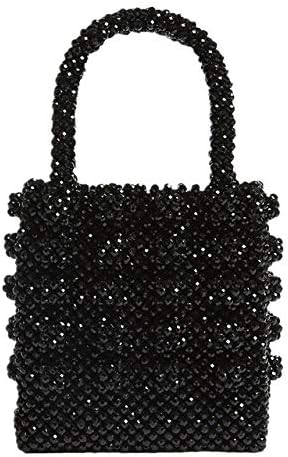 Womens Beaded Tote Handbags Handmade Weave Crystal Faux Pearl Mini Summer Bags