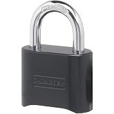 Master Lock Black Combination Padlock, Set Your Own Combo Lock, Weather Resistant Indoor and Outdoor Padlock with Code for Gym Locker, Gate, Shed, 178D