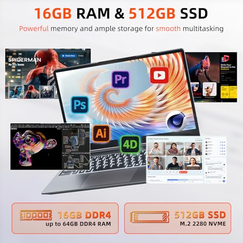 MELIUNA 15.6 Inch Laptop, AI Software Windows 11 Laptops with 16GB RAM 512GB SSD, AMD Ryzen 5 Processor, Backlit Keyboard, 180° Viewing, Full-Featured Type-C, for Business Student Notebook(Gray)