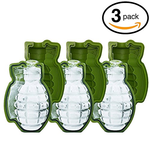 MoldFun 3 Piece 3D Grenade Ice Cube Mold, Life Size Hand Grenade Whisky Ice Ball Tray Maker, A Great Gift For Men, Military Fan