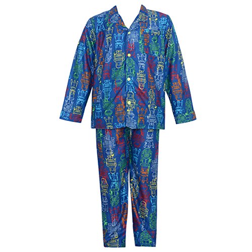 Absorba Little Boys' 2 Piece Navy Blue Robot Flannel Pajama Sleepwear Set