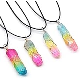 4PCS Crystal Chakra Necklace Winding Rainbow Quartz Reiki Healing Rock Raw Stone Pendant Necklace Jewelry Women Gift