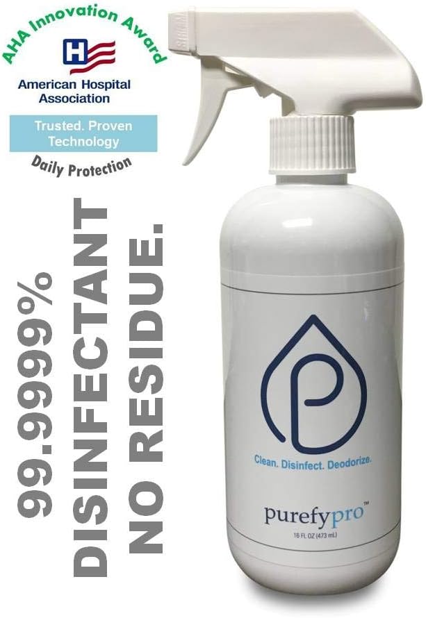 Purefypro Disinfectant Spray (16oz, Pack of 1) - Kills 99.9999% Norovirus, Flu Virus, and Drug Resistant Germs. Unscented. No Residue.
