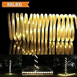 LTE 50 LED Solar Rope Lights, 23ft ,Warm White, Waterproof , Outdoor Solar Rope Lights ,Christmas Lights, Ideal for Decorations,gardens, Lawn, Patio, Weddings, Parties