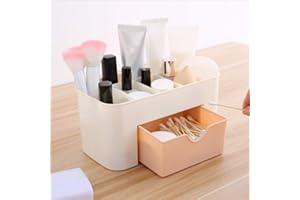 Makeup Organizer Box Jewelry Cosmetics Storage Container with 1 Drawer and 6 Grids Case Premium Plastic Desktop Decoration
