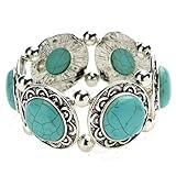 TS Women's Retro Charm Stretch Simulated Turquoise Bracelet (Tridal)