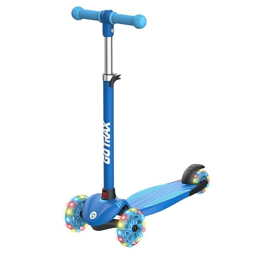Gotrax KS1 Kids Kick Scooter, LED Lighted Wheels and 3 Adjustable Height Handlebars, Lean-to-Steer & Widen Anti-Slip Deck, 3 Wheel Scooter for Boys & Girls Ages 3+ and up to 100 Lbs