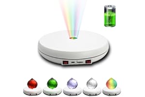 JAYEGT Motorized Rotating Display Stand with LED Light , 10 inch /55lbs Load, 360 Degree Electronic Photography Turntable for Products Shows, Jewelry, Crystal Art ，Watch, 3D Models (White / 5 Colors