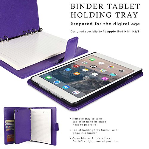 Cooper FOLDERTAB Padfolio Case Compatible with iPad Mini 3, iPad Mini 2, iPad Mini 1 | Business Executive Organizer with Notepad | Vegan Leather, Left Right Handed Binder, Notebook Refill (Purple)