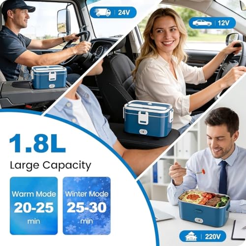 Anykuu Portable Electric Lunch Box 1.8L 100W, 3 in 1 Thermal Lunch Box (12 V/24 V/240 V) with Removable Stainless Steel Container and Bag for Car Truck Office