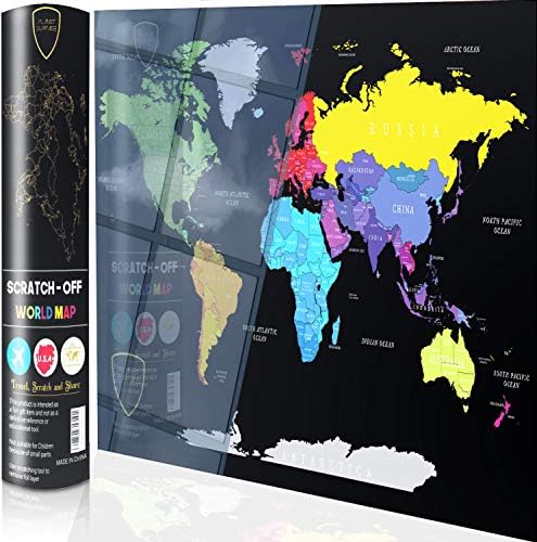 Scratch Off Map of The World - X-Large 35.4 x 21.6 inches with Bigger US States Detailed - World's Most Colorful Scratch Off Map with Easy Scratch Technology On Thicker Paper by PlanetSurface