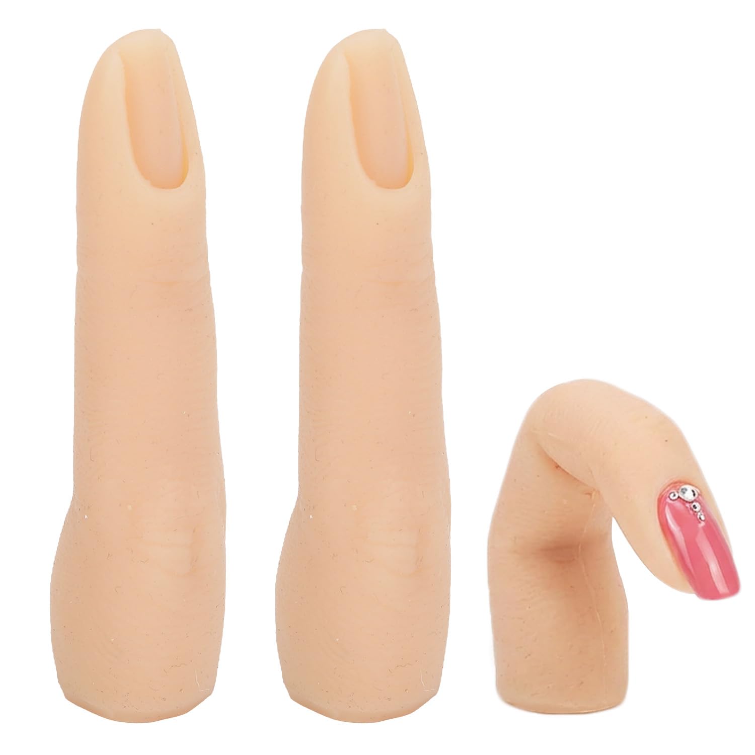 2pcs Silicone Practice Fingers Hand, Nail Training Finger Bendable Flexible Silicone Practice Finger Model Silicone Nail Training Finger for Acrylic Nails Manicure Art Finger Mode(Skin Color)