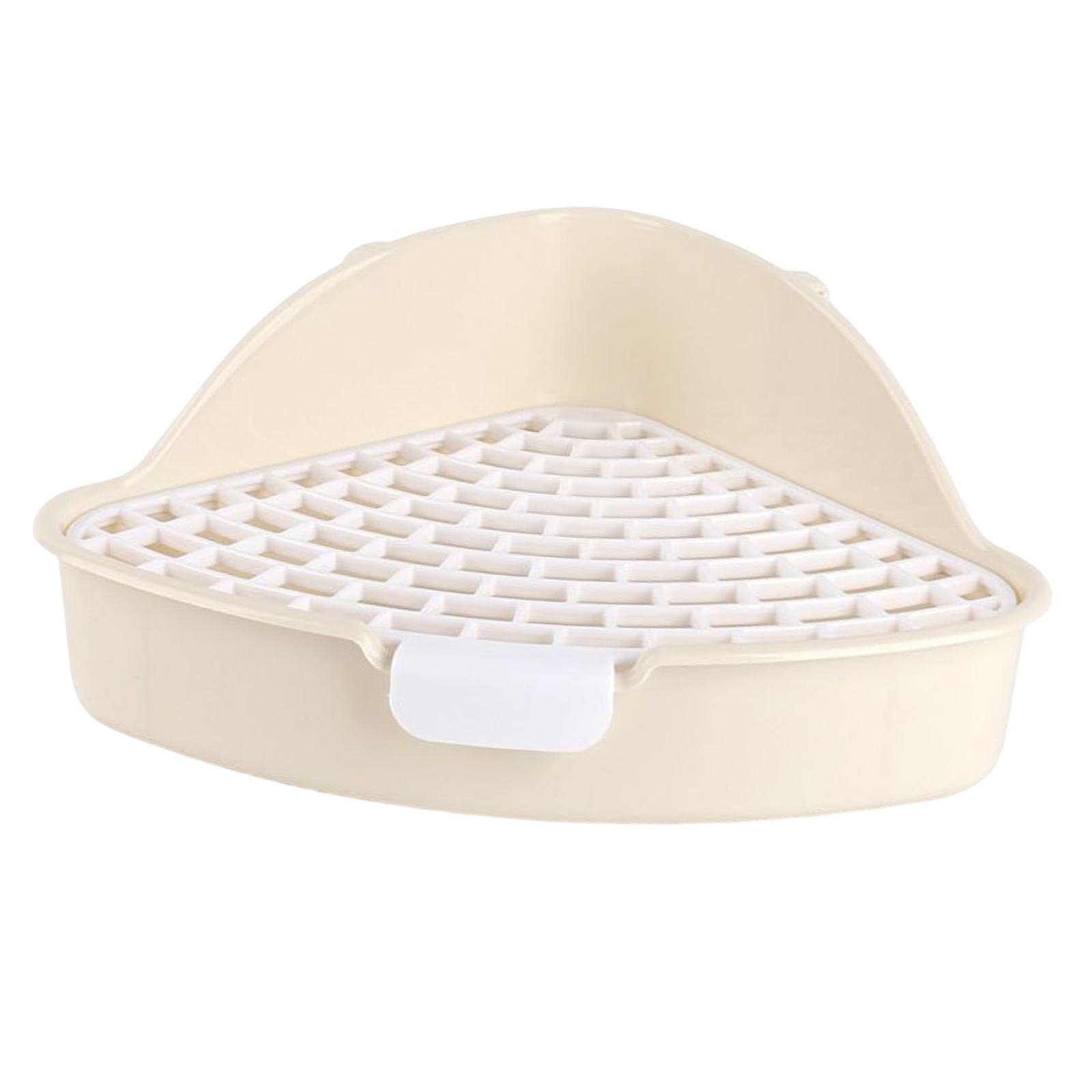 Baoblaze Triangle Medium Rabbit Litter Tray Corner Toilet Pet Pan with Grid Potty for Rabbit Bunny Chinchilla Ferret Cage, White
