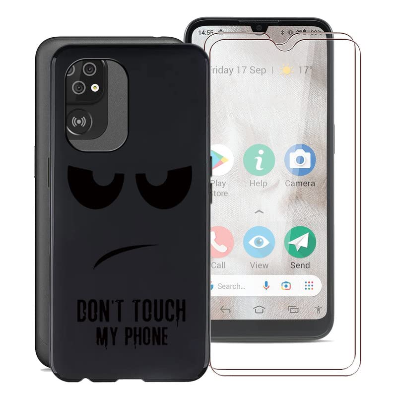 KJYF Mobile Phone Case for Doro 8100 (6.1 inches), Soft Silicone TPU Case Shockproof Scratch-Resistant Protective Cover with 2 Pieces Tempered Glass Screen Protector for Doro 8100 - Do not Touch