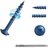 Kryonix Pocket Hole Screws 8#-1 1/4inch, 600Pcs Coarse Thread Anti-Rust Blue Coated Wood Screws, Exterior Wood Screws with Self-Tapping Tip,Washer Head with Square Drive, 150MM Drive Bit Included